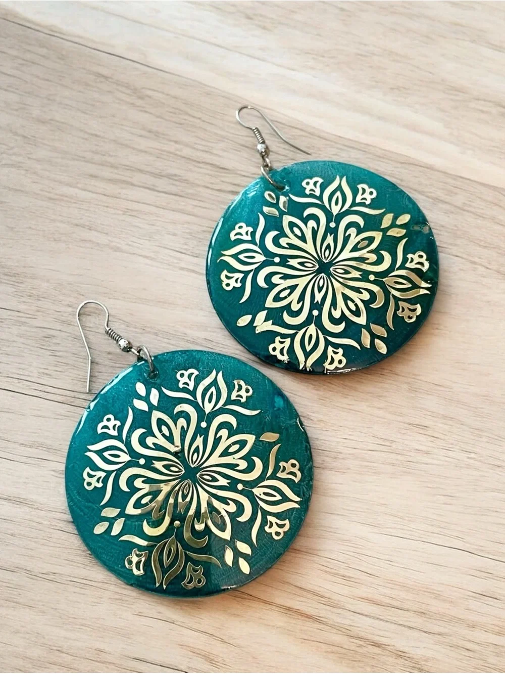 Gold & Teal Green Shell Earrings